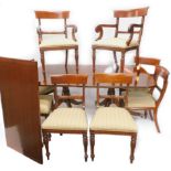 A mahogany part dining suite in 19thC style, comprising, extending dining table in Regency style,