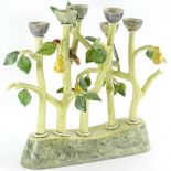 A Studio Pottery six branch candelabra, by Anna Lambert, modelled in the form of pear trees with