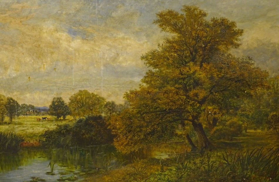 Walter H W Foster (fl.1861-1888). In the Betchworth Meadows Surrey, oil on canvas, signed and titled