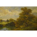 Walter H W Foster (fl.1861-1888). In the Betchworth Meadows Surrey, oil on canvas, signed and titled