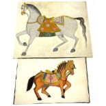 20thC Indian School. Horse wearing ceremonial saddle, etc., watercolour onto cotton, 83cm x 93cm,