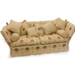 A modern David Gundry knoll sofa, upholstered in floral Victorian style fabric, sold with various