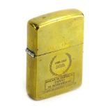 A Zippo brass lighter, made to commemorate the 50th Anniversary in 1982, the underside bearing dates