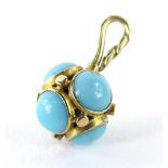 A turquoise set pendant, of ball form, in yellow metal, unmarked, 2cm H, 2.7g all in.