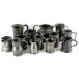 Miscellaneous 19thC and later pewter jugs, to include a number examples with side handles, etc.