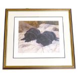 After John Trickett. Side by Side, two Labrador puppies in the snow, artist signed limited edition