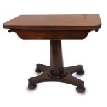 A Victorian mahogany card table, the rectangular top with rounded corners, enclosing a circular base