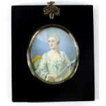 A late 19thC/early 20thC portrait miniature, decorated in the form of a lady reading a letter