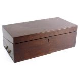 A 19thC mahogany writing box, with brass side handles, (AF), 48cm W.