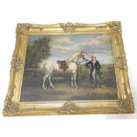 21stC School. 18thC style gentleman with white horse, within a landscape, oil on canvas, 60cm x