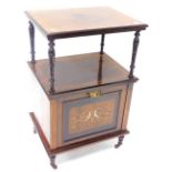 An Edwardian rosewood and marquetry music stand, the rectangular top with a moulded ledge on