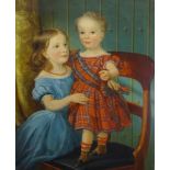19thC Scottish School. Portrait, sisters, oil on canvas, 91cm x 70.5cm.
