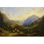 19thC British School. Mountain landscape with shepherd and gamekeeper, oil on canvas, 63.5cm x