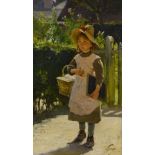 Jean Jules Geoffroy (1853-1924). Going to School, oil on canvas, signed, 45cm x 26cm.Provenance: