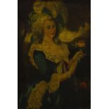 19thC School. Three quarter portrait of a lady in fine costume, oil on canvas, 76.5cm x 50.5cm.