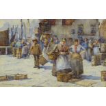 Frank Rousse (act. 1894-1917). Whitby fish market, watercolour, signed and dated (18)98, 29.5cm x