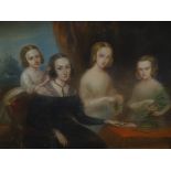 19thC Continental School. Portrait of Mme Coerine Dessierich de Ses 3 filles, pastel, titled