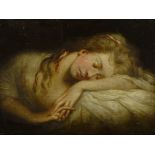 19thC School. Study of a maiden sleeping, oil on canvas laid on board, 50cm x 60.5cm.