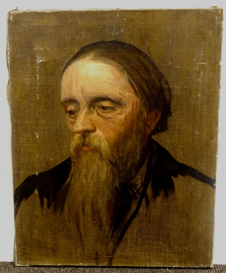 19thC School. Head and shoulders portrait of a bearded gentleman, oil on canvas, 47cm x 37cm. - Image 2 of 3