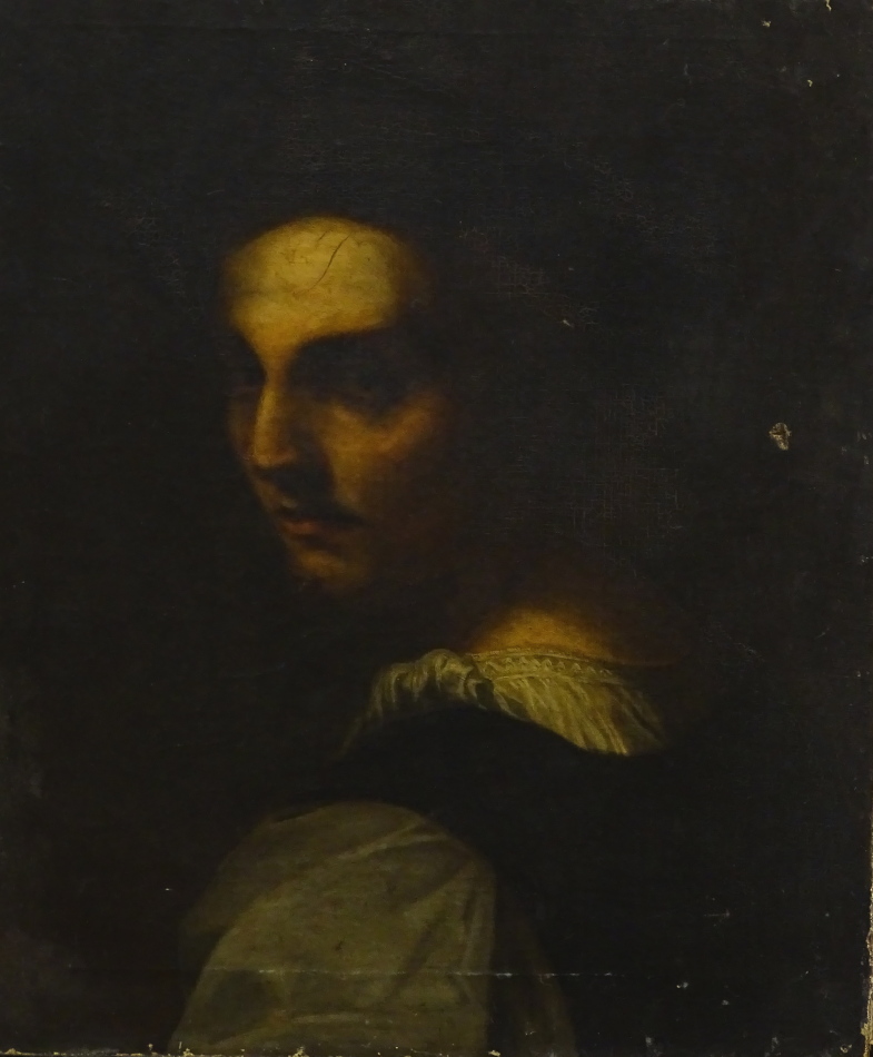 18thC/19thC Continental School. Head and shoulders portrait of a figure looking sideways, oil on