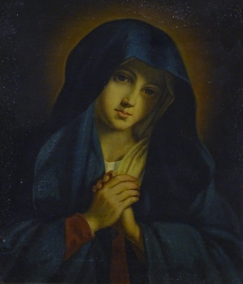 19thC School. Madonna, oil, 28cm x 22cm.