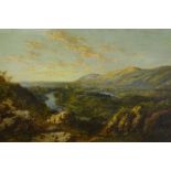 19thC Continental School. Extensive river landscape, oil on canvas, 73cm x 124cm.