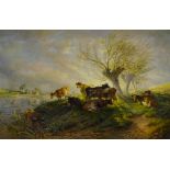 Thomas George Cooper (1836-1901). River landscape with cattle, oil on canvas, signed and dated 1898,
