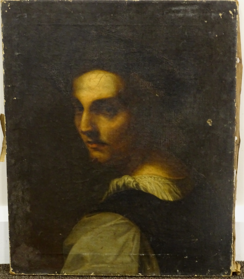 18thC/19thC Continental School. Head and shoulders portrait of a figure looking sideways, oil on - Image 2 of 3