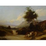 William Shayer (1811-1892). Cattle watering in river landscape, oil on canvas, 90.4cm x 250.5cm.
