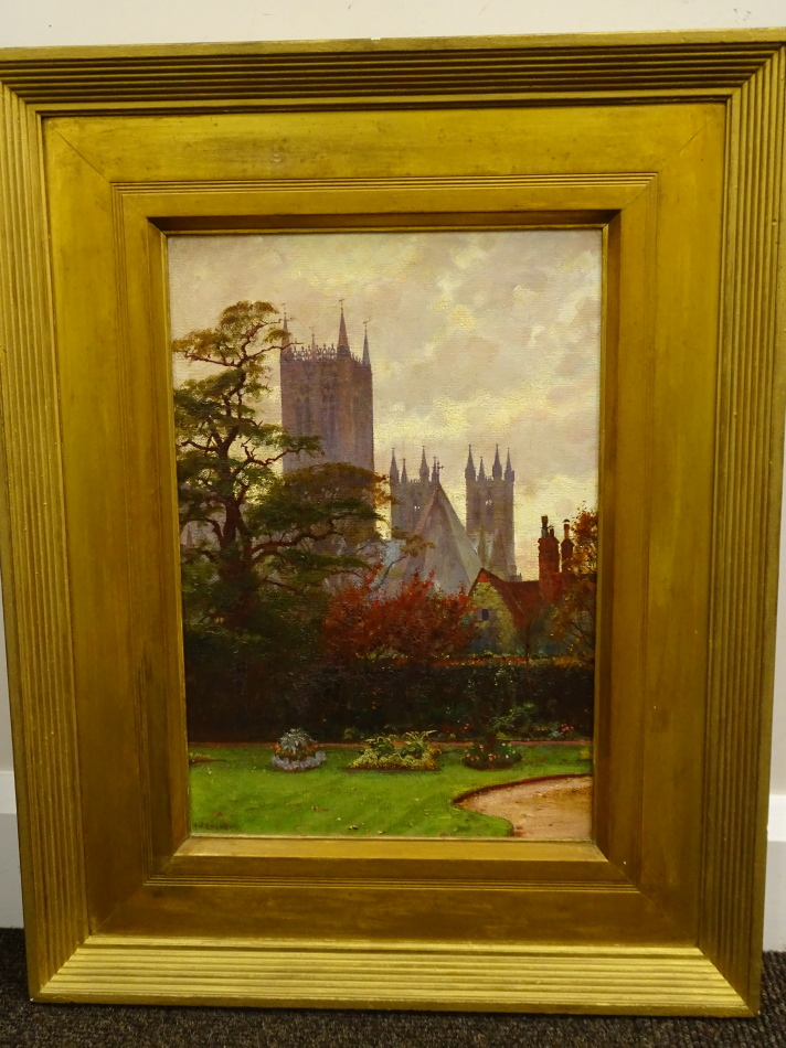 William Logsdail (1859-1944). The Gardens of Eastgate House, oil on canvas, signed, 39.5cm x 27cm. - Image 2 of 6