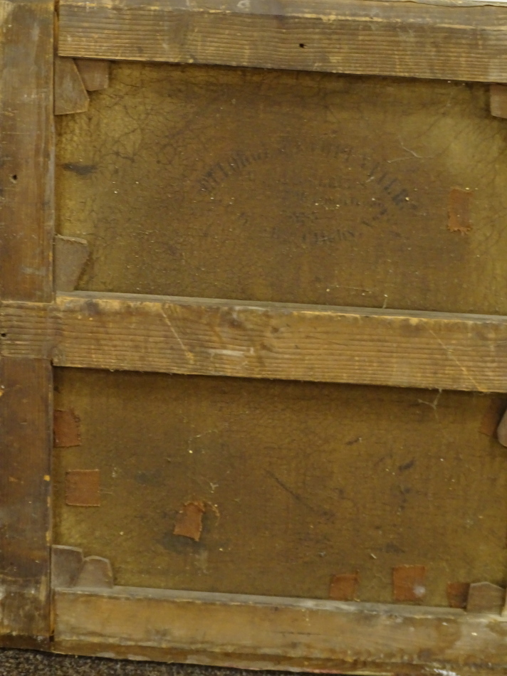 19thC School. Head and shoulders of a lady wearing a bonnet, oil on canvas, 45.5cm x 40.5cm. - Image 3 of 3