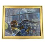 Curry. Arthur T Harris RAF, Lancaster cockpit under night fire, oil on canvas, 48cm x 60cm.