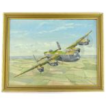 Urry. Lancaster bomber in flight, oil on canvas, laid to board, signed and dated '79, by the artist,