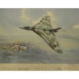 Eric H Day. Vulcan Bomber Over Lincoln Cathedral, artist signed print, also signed Bill Burnett,