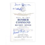 Royal Air Force Bomber Command Reunion Dinner Menu signed by 617 Squadron, and other notable