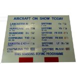 The Pre 1993 BBMF Aircraft On Show Today marker board, noting which aircraft were in or out of