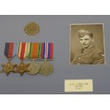 A display of medals and cap badge relating to L A C Cyril Lee 18149 RAF, framed and glazed.