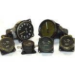 Various vintage aeroplane dials, Spitfire RPM numbered upto 26, 9cm diameter, another with brass