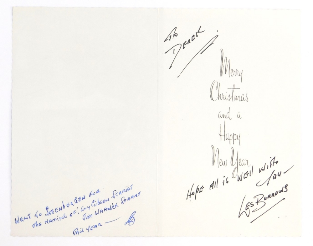 A Christmas card addressed to the vendor signed 617 Squadron Dambuster Les Burrows.