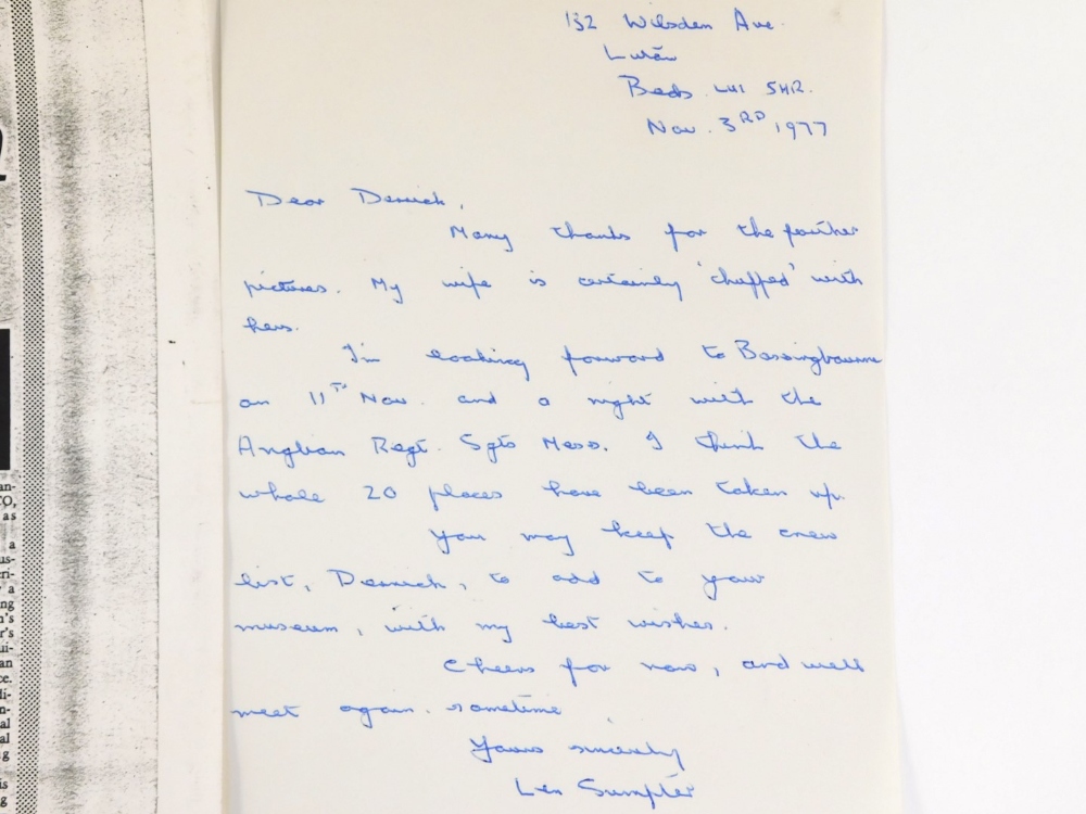 Two letters written to the vendor by Dambuster Len Sumpter DFC DFM. - Image 3 of 3