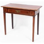 A late 19thC mahogany and boxwood strung side table, the rectangular top with an inner crossbanding,