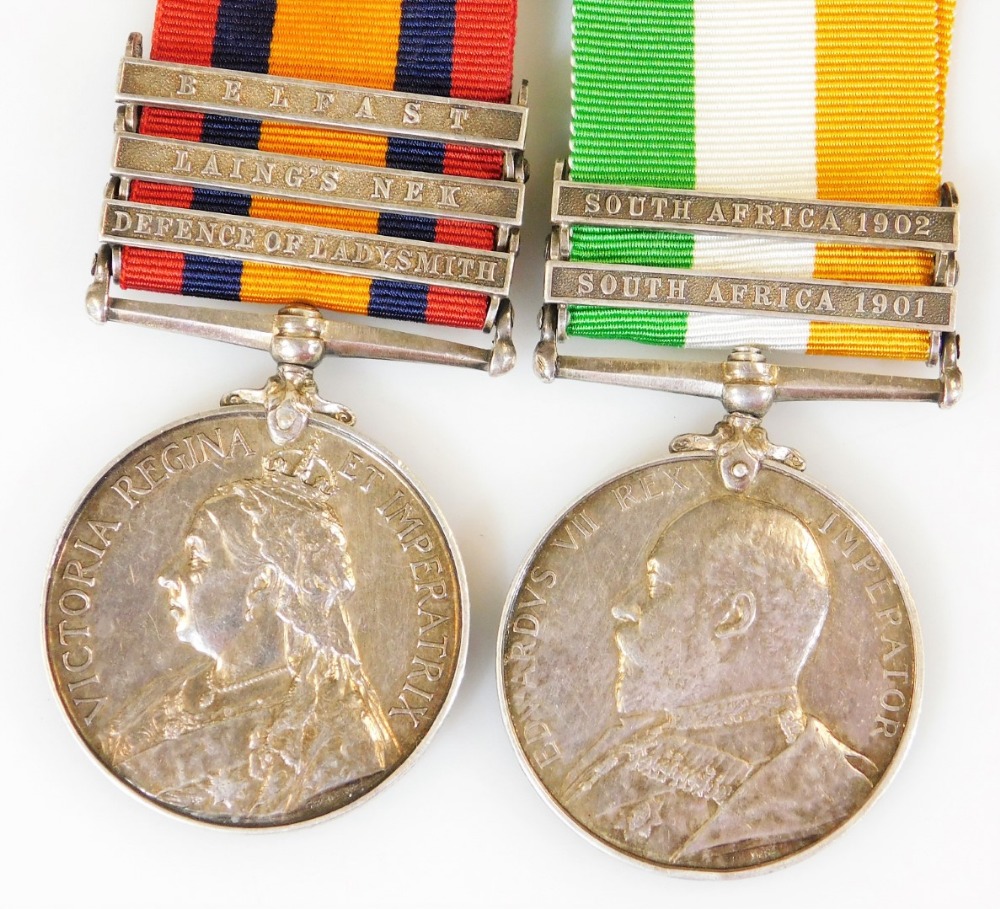 A South African Boer War medal pair, similarly marked A Rutherford, one with Belfast Laing's Nek and - Image 2 of 8