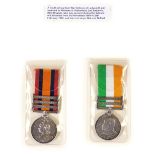 A South African Boer War medal pair, similarly marked A Rutherford, one with Belfast Laing's Nek and