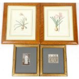 Two bird's eye maple finish frames, 49cm x 41cm and two early 20thC photographs, soldiers and