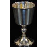 An Elizabeth II silver goblet, makers Wakely & Wheeler, with plain shaped bowl on a knopped