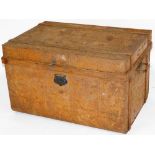 An early 20thC tin trunk, of rectangular form, with studded top and side handles, 48cm H, 77cm W,