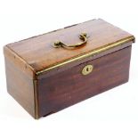 A George III mahogany tea caddy, of rectangular form, with open brass handle and fitted interior,