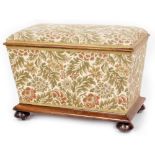 A Victorian mahogany framed ottoman, with overstuffed top and sides, on compressed bun feet, 46cm H,