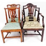 Various dining chairs, a late 19thC Chippendale ribbon backed dining chair with drop in seat, on