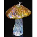 A John Ditchfield Glasform mushroom, with coloured shade and fairy charm, on a turned stem, no.